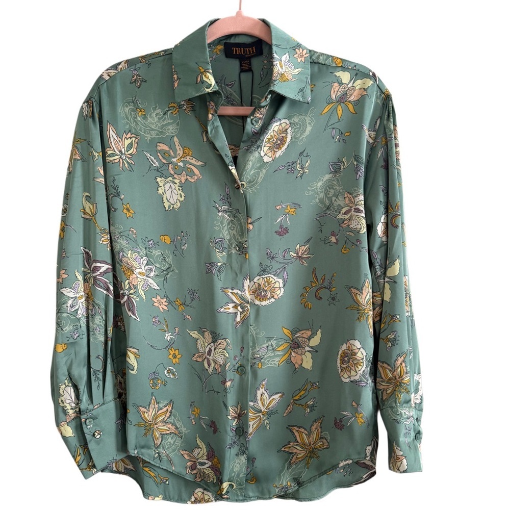 TRUTH Green Floral Button Down Shirt